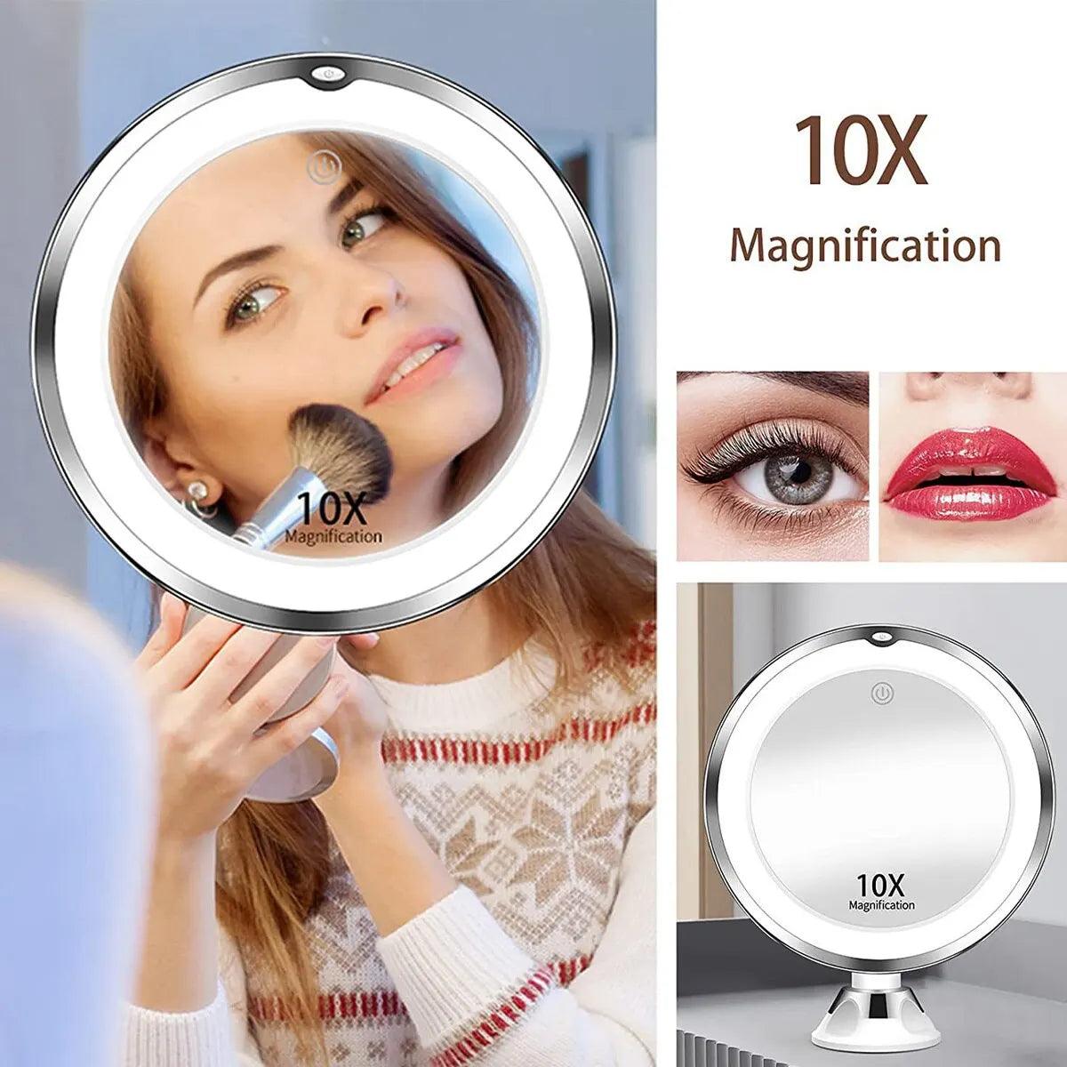 MIRROR FLEX® CON POTENTE AUMENTO 10x + LUZ LED - Tienda Happy